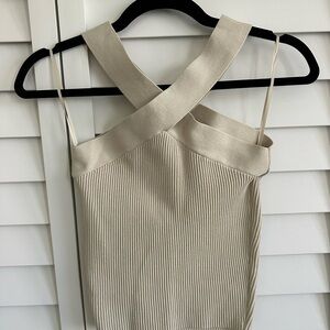 NWT Babaton Cream Ribbed Camisole with Cross-Strap